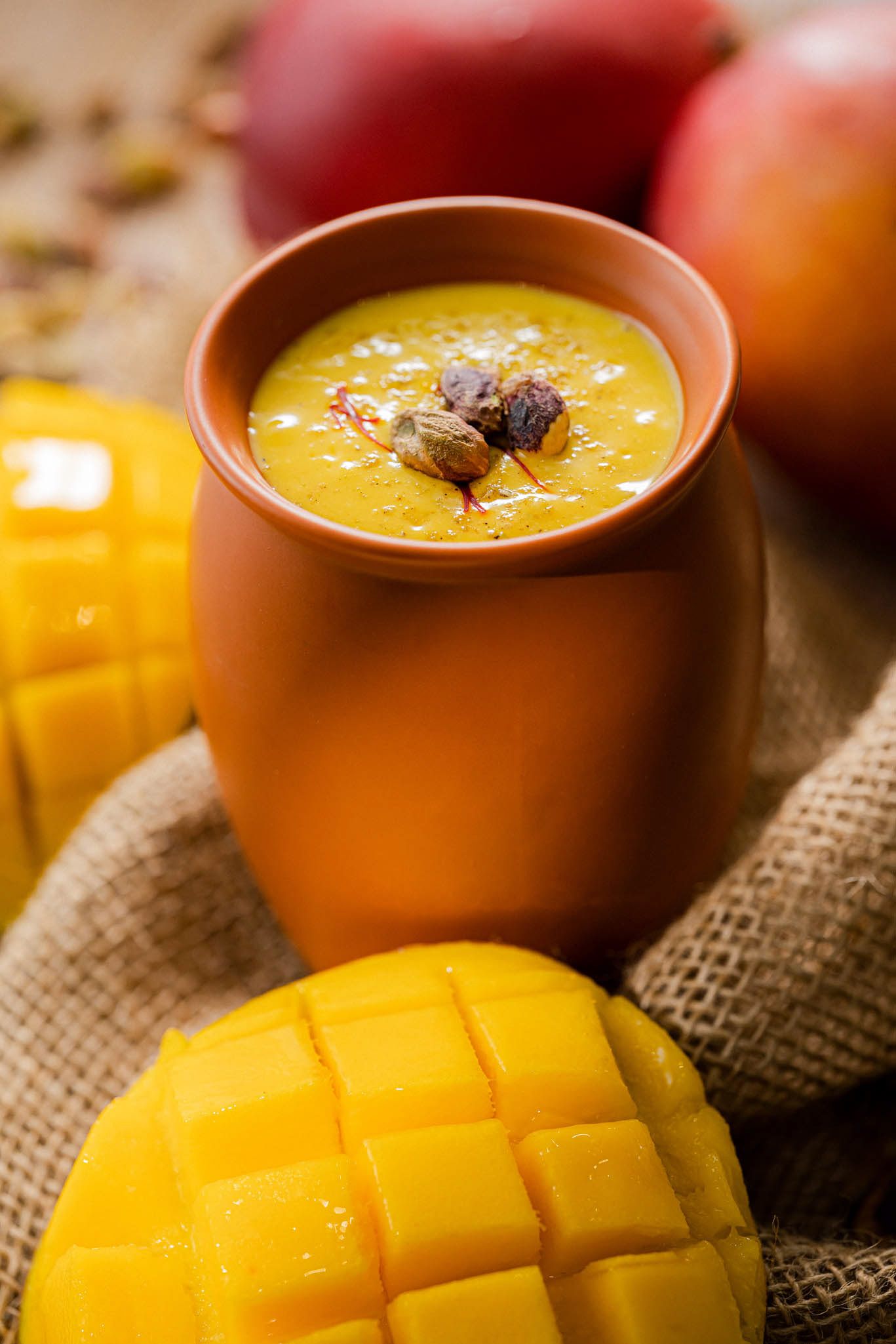 Mango lassi with fresh mango, food photography in Dubai